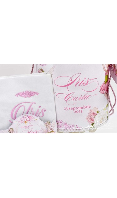 Trusou de botez personalizat prin brodare roz Zane 9